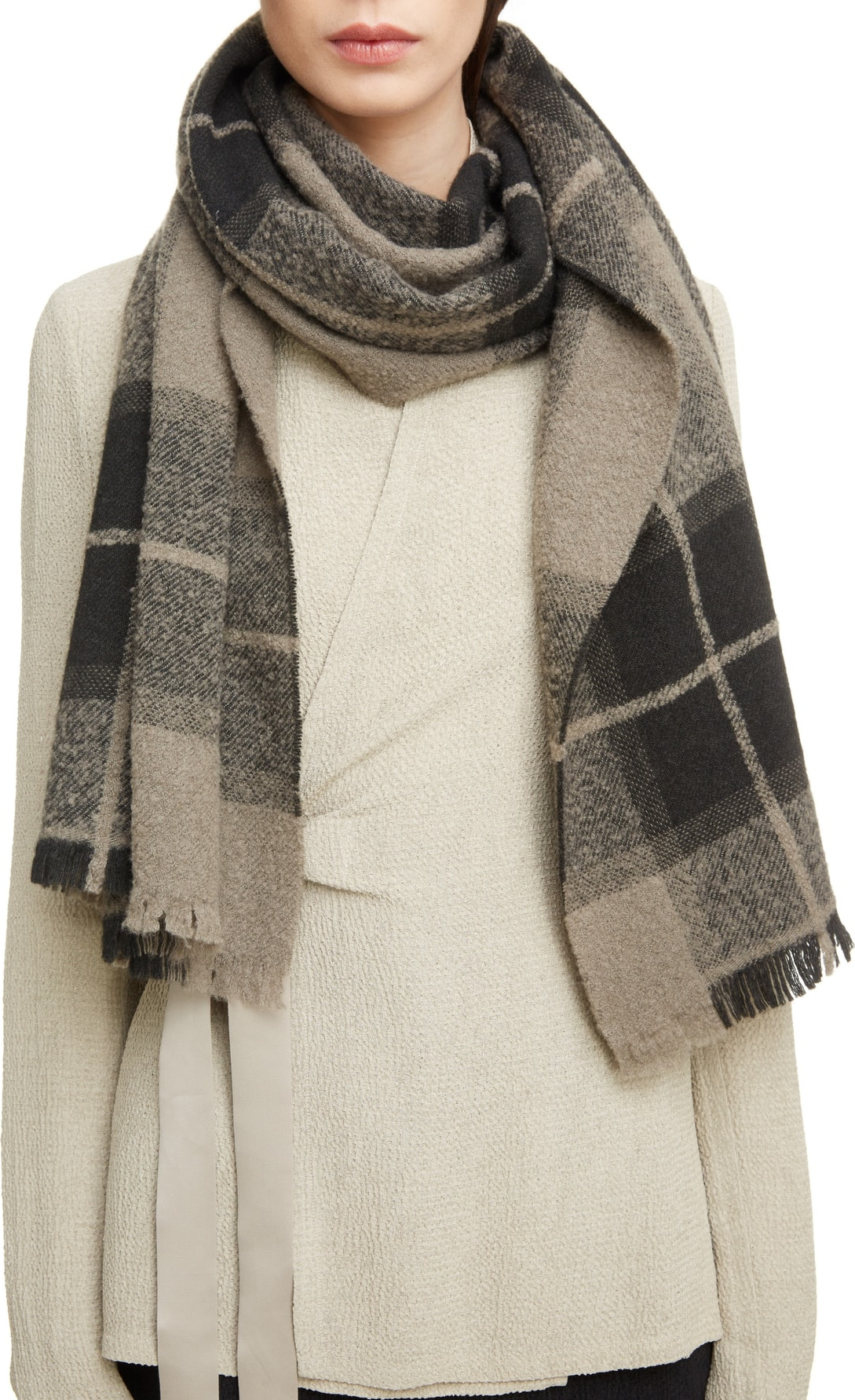 Rick Owens Plaid Wool & Cashmere Blend Scarf