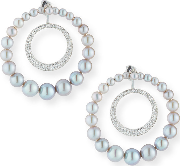 Nikos Koulis 18k Lingerie Pearl & Diamond Hoop Earrings