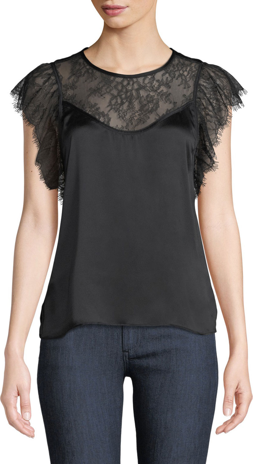 CAMI NYC The Vivian Layered Lace Silk Charmeuse Top