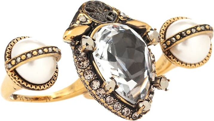 Alexander McQueen Crystal-embellished double ring