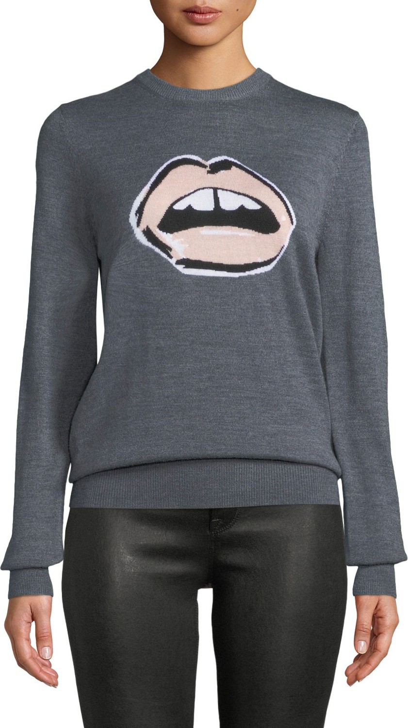 Markus Lupfer Mia Painted Lip Intarsia Wool Pullover Sweater