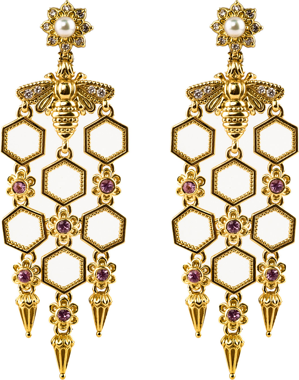 Konstantino 18k Yellow Gold Honeycomb & Bee Dangle Earrings