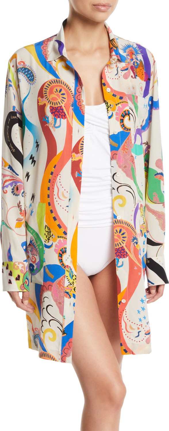 Etro Printed Silk Button-Front Coverup Dress