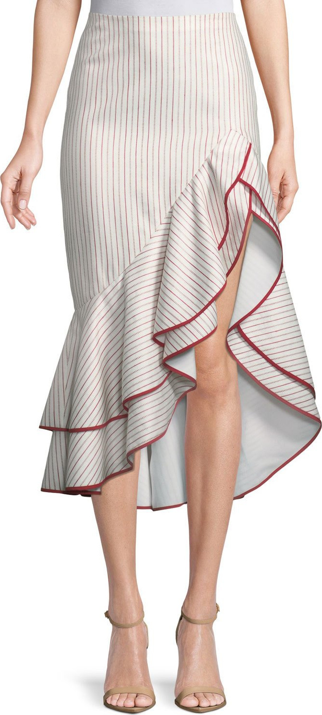 Alexis Garnet Striped Ruffle High-Low Skirt