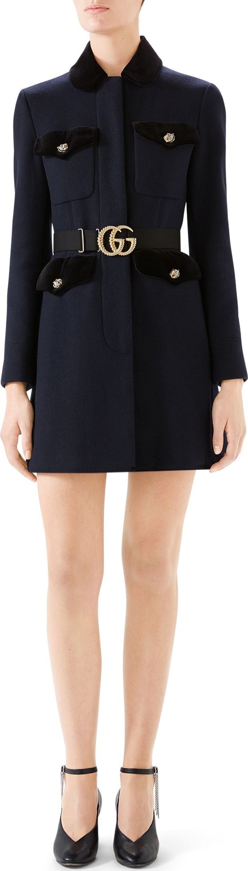 Gucci GG Belt Velvet Trim Coat