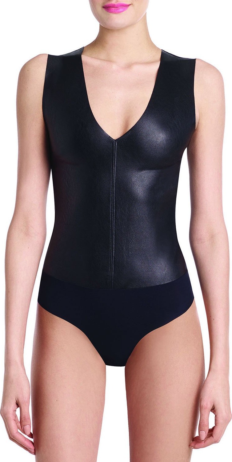 Commando Faux-Leather V-Neck Thong-Back Bodysuit Commando Faux-Leather V-Neck Thong-Back Bodysuit