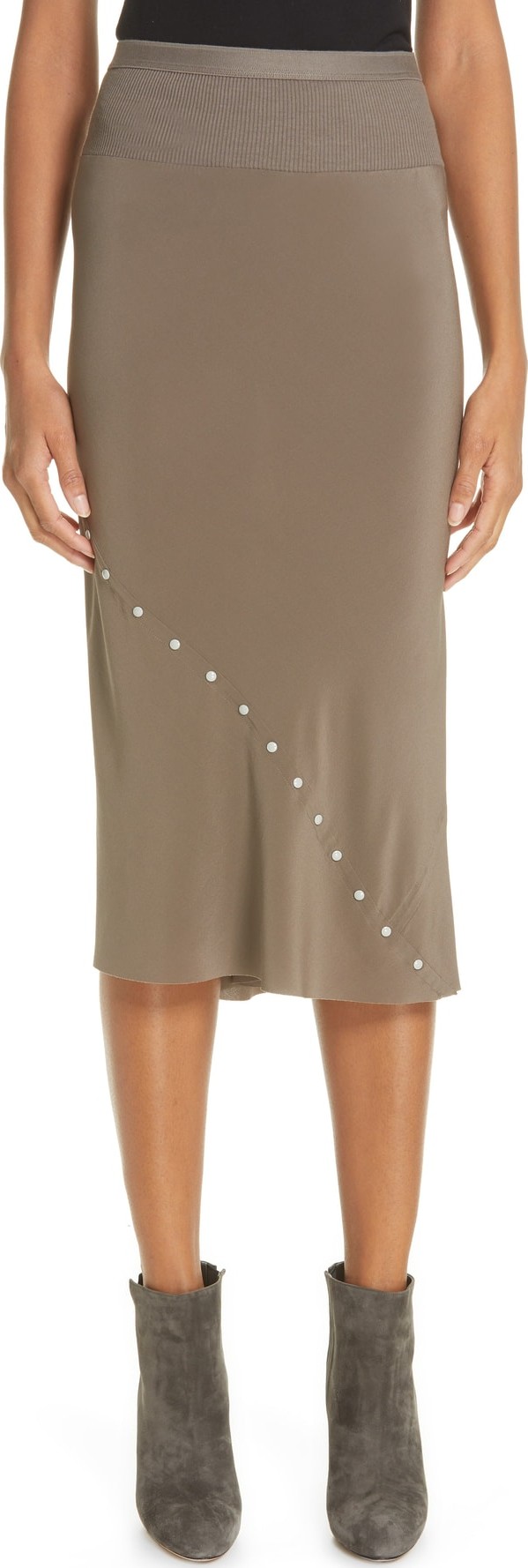 Rick Owens Snap Detail Bias Silk Skirt