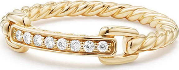 David Yurman Petite Pave Bar Ring w/ Diamonds in 18k Yellow Gold, Size 5