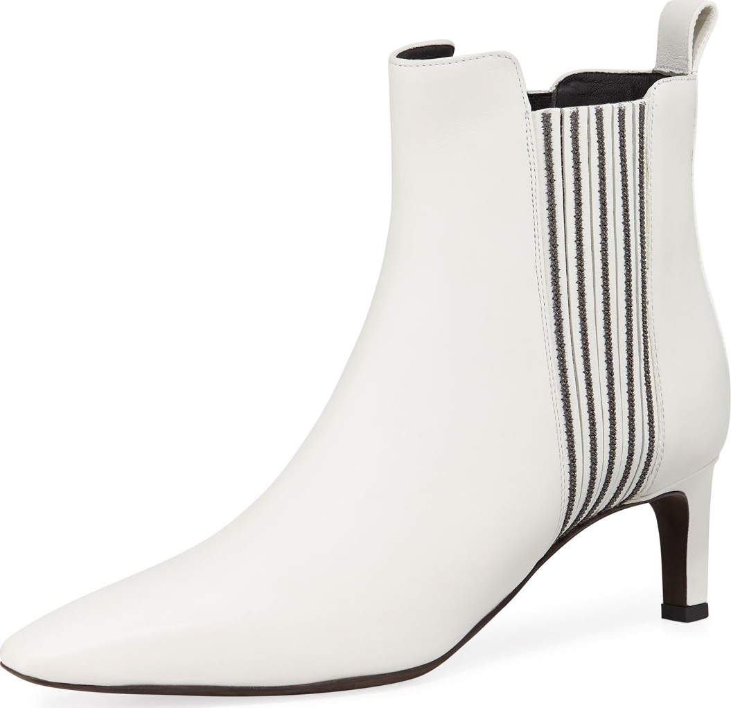 Brunello Cucinelli Monili Beaded Calf Leather Booties