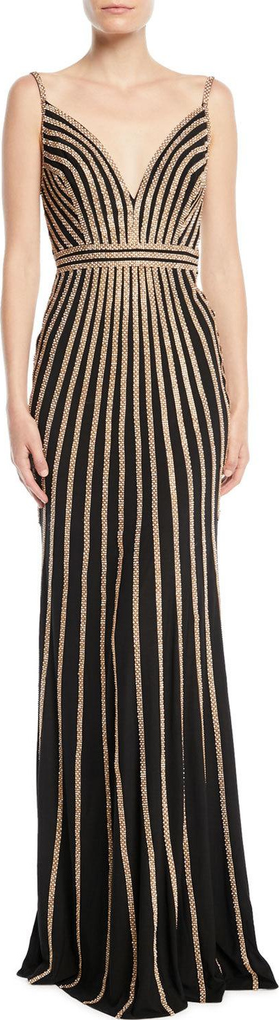 Jovani Sleeveless Gown w/ Beaded Stripes