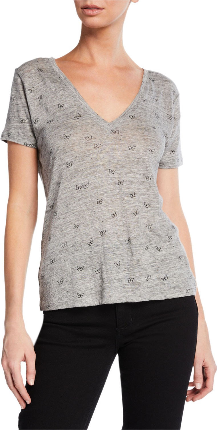 RAILS Cara Butterfly-Print V-neck Tee