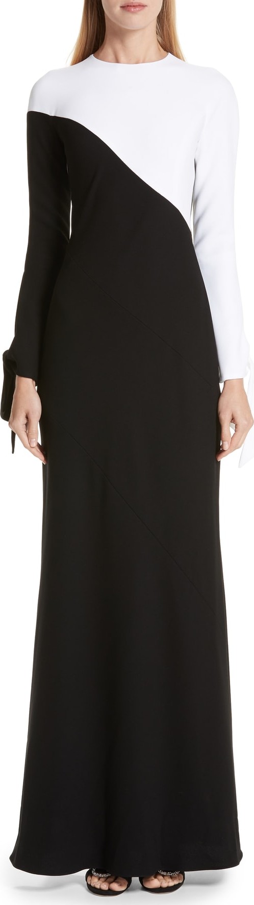 Carolina Herrera Bicolor Tie Cuff Bias Cut Gown