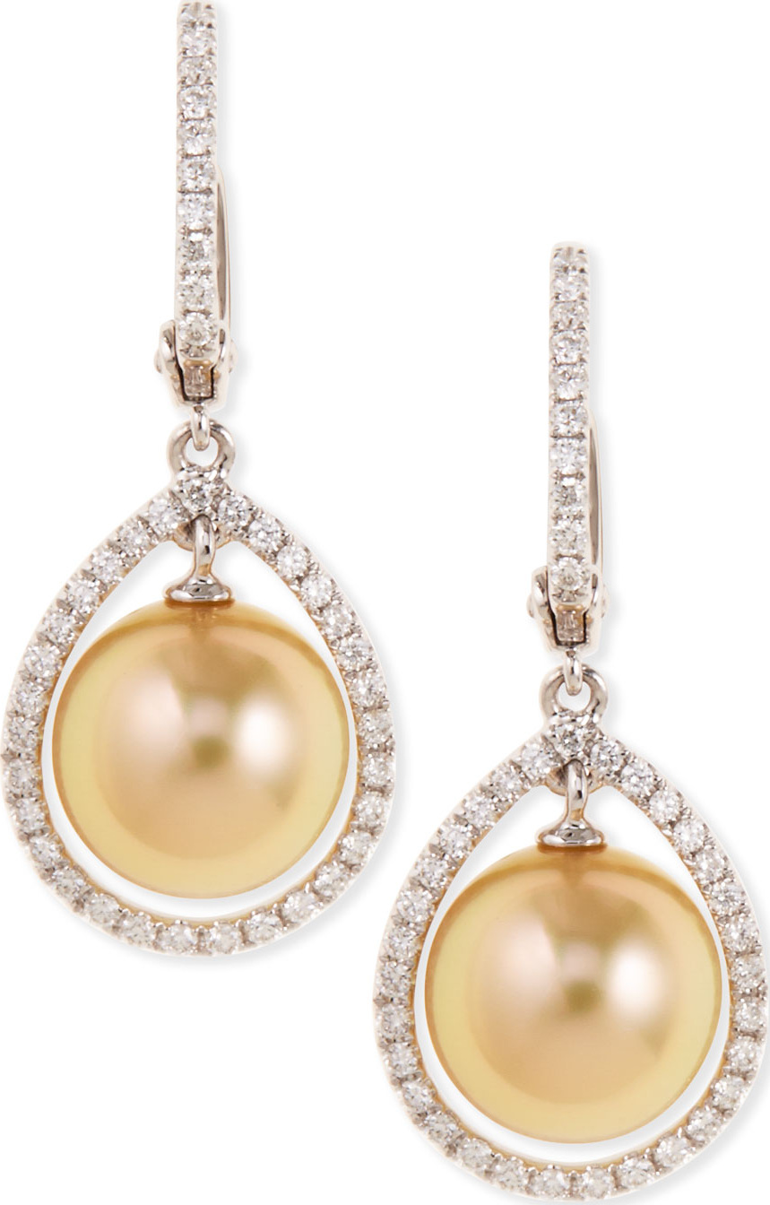 Eli Jewels 18k Golden South Sea Pearl & Diamond Halo Earrings