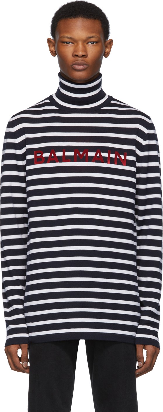 Balmain Navy & White Sailor Turtleneck