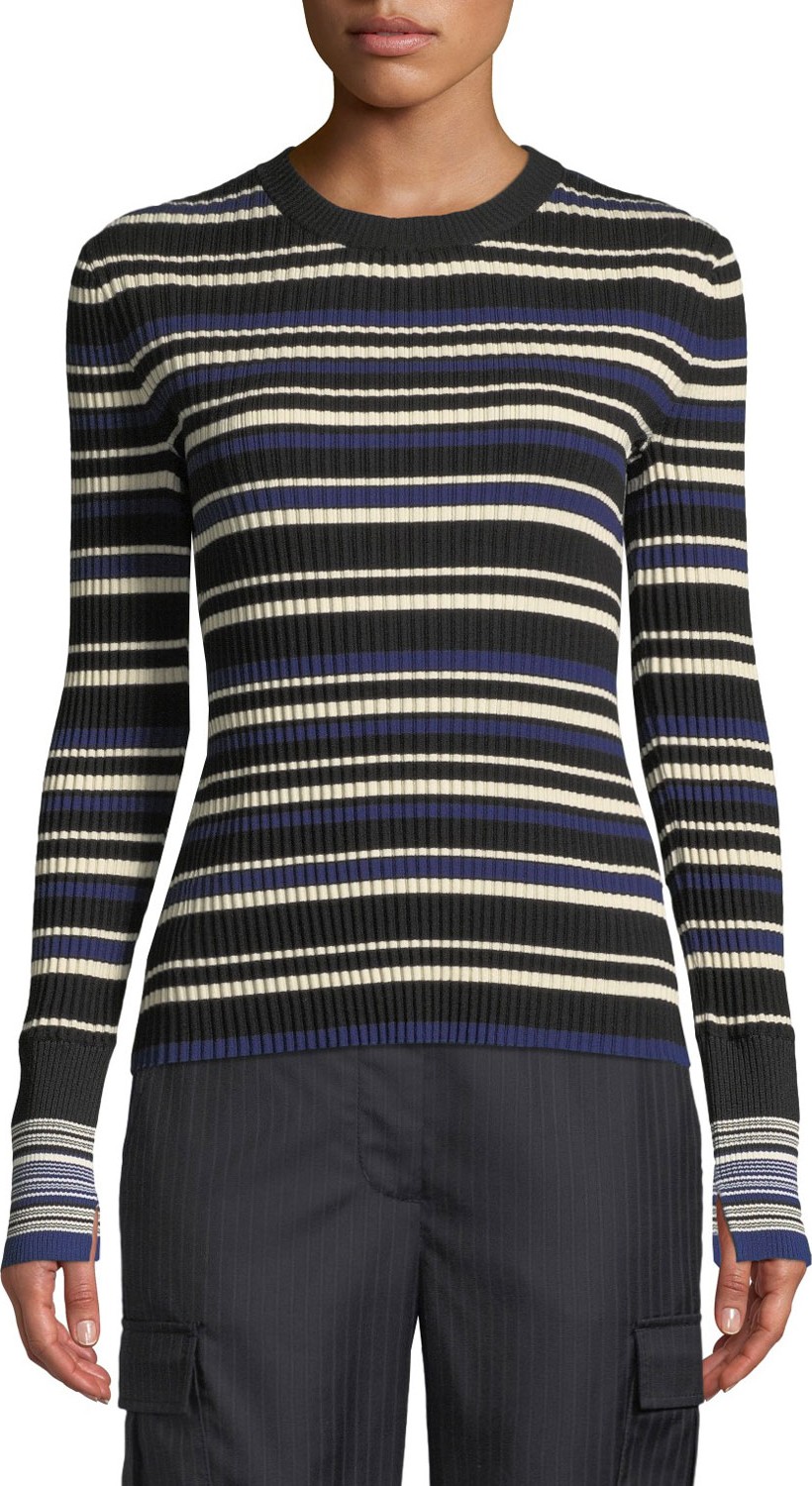 3.1 Phillip Lim Multi Striped Silk/Cotton Pullover Sweater