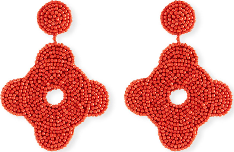 Kenneth Jay Lane Beaded Geometric Drop Earrings, Coral