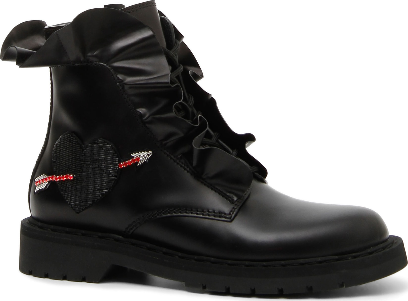 Valentino Heart Ruffle Combat Boot