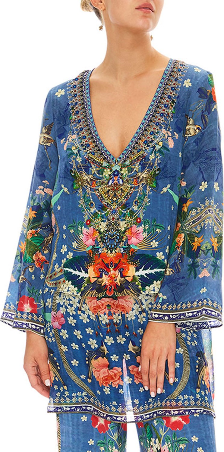 Camilla Faraway Florals Silk Printed Long-Sleeve Tunic