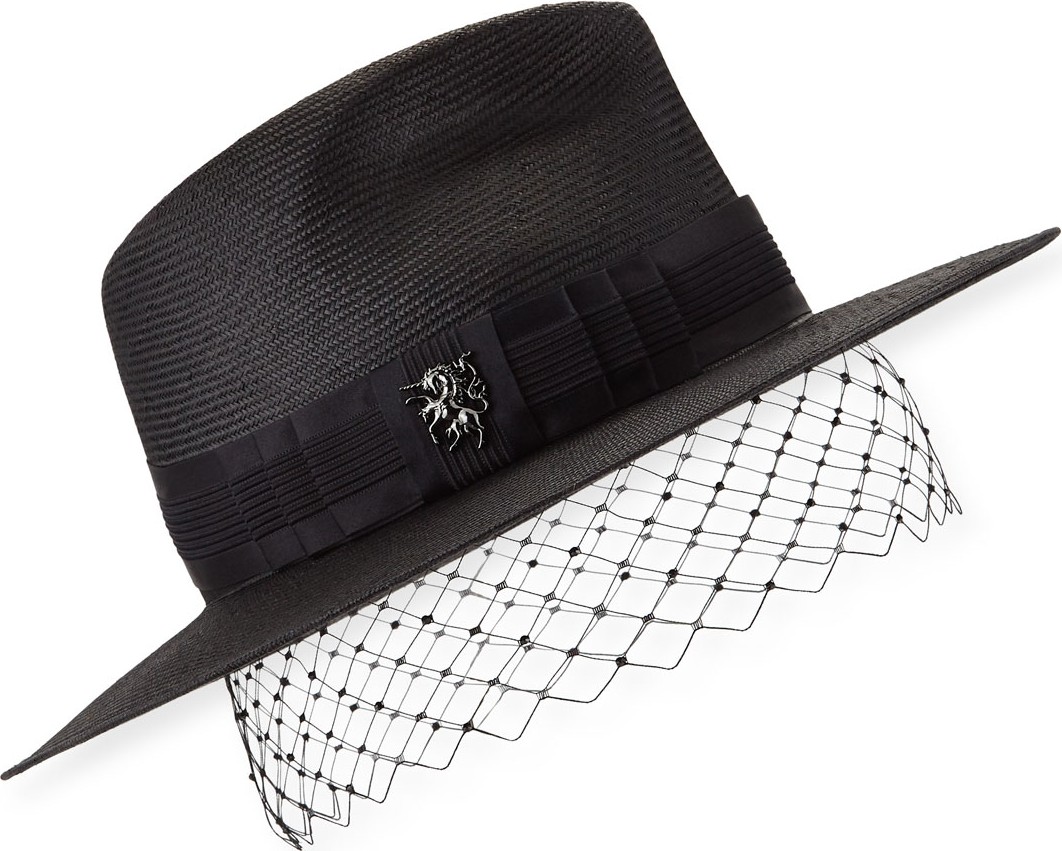 Philip Treacy Low Pinched Trilby w/ Veiling