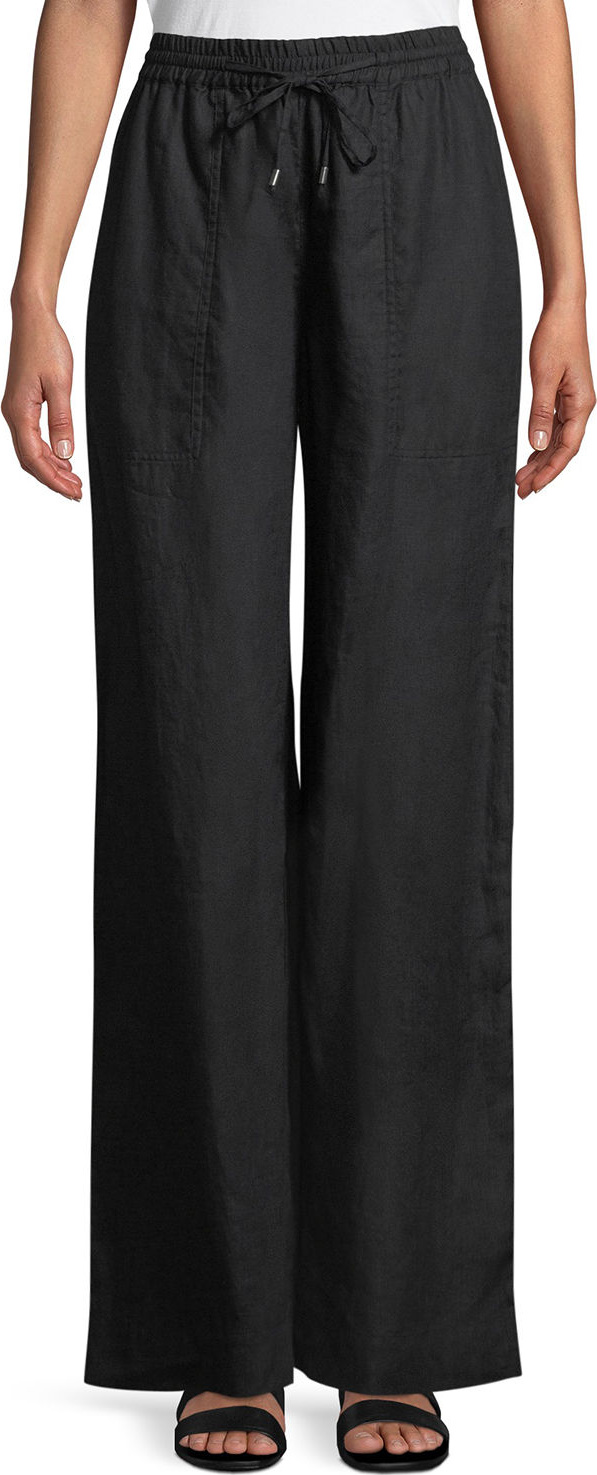 Eileen Fisher Organic Linen Drawstring-Waist Wide-Leg Pants