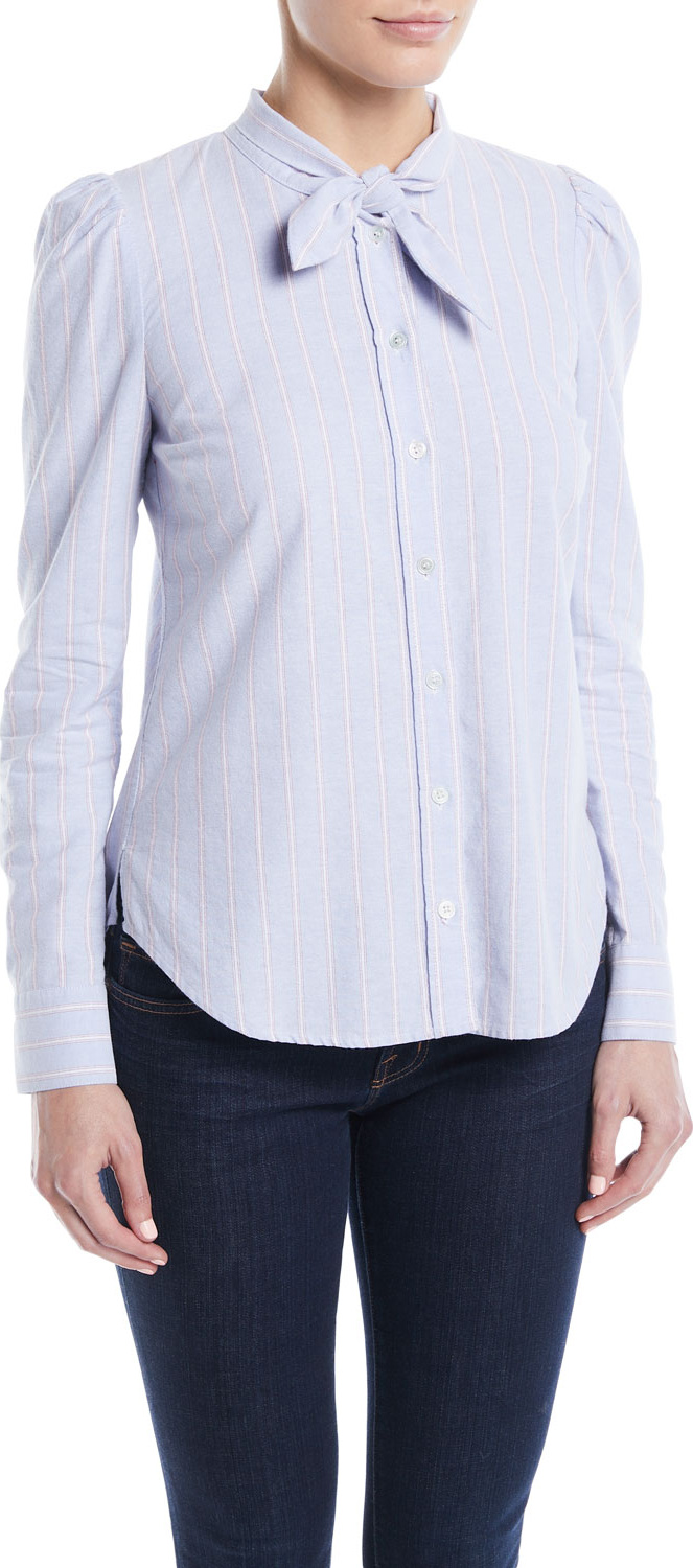 Veronica Beard Dunbar Striped Tie-Neck Button-Front Shirt