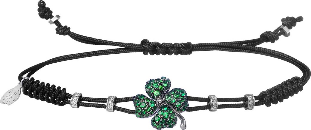Pippo Perez 18k White Gold, Diamond & Garnet Clover Pull-Cord Bracelet
