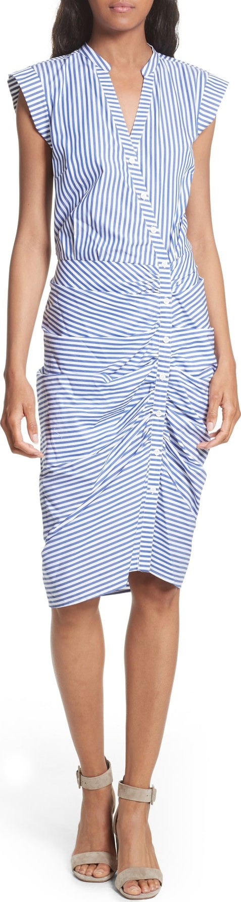 Veronica Beard Ruched Stripe Shirtdress