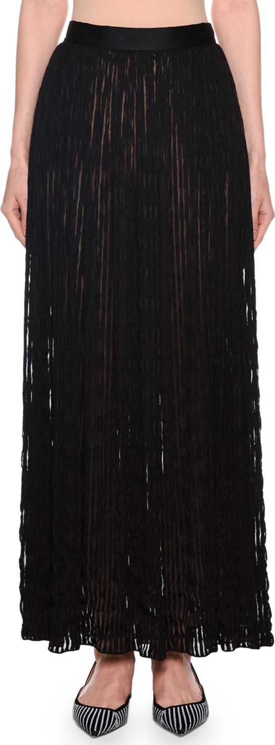 Giorgio Armani Pleated Sheer-Striped Maxi Skirt