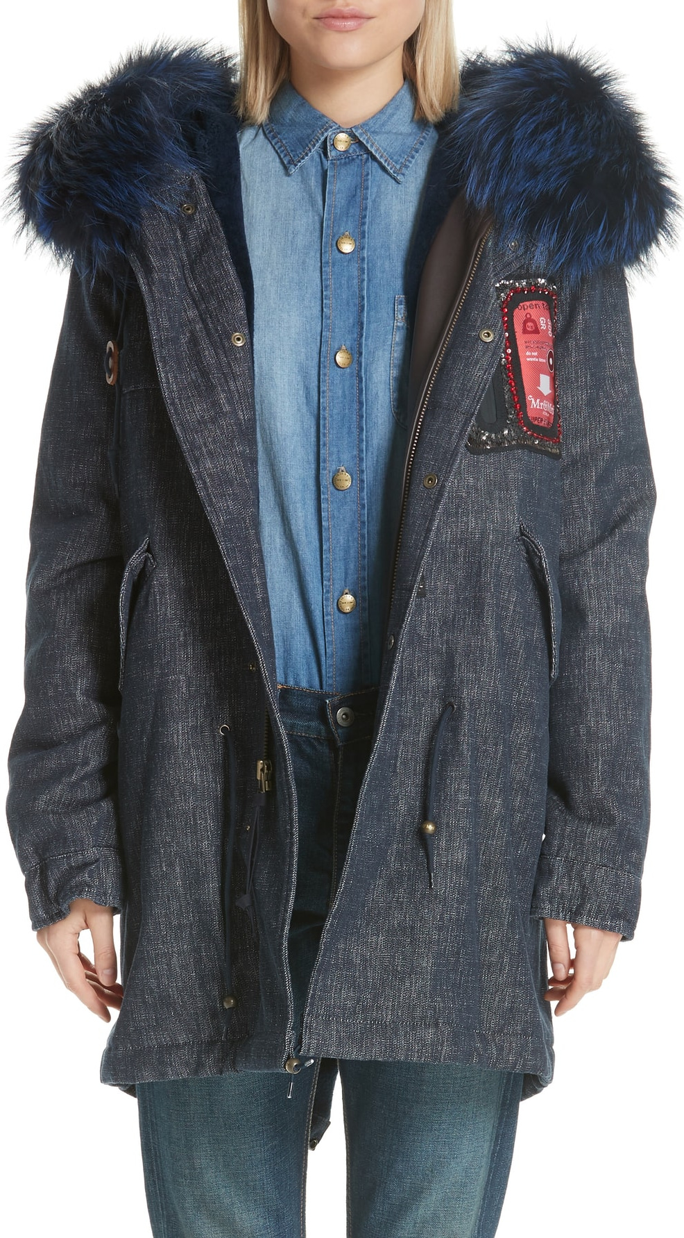 Mr&Mrs Italy Mr & Mrs Italy Denim Parka with Genuine Fox Fur Trim