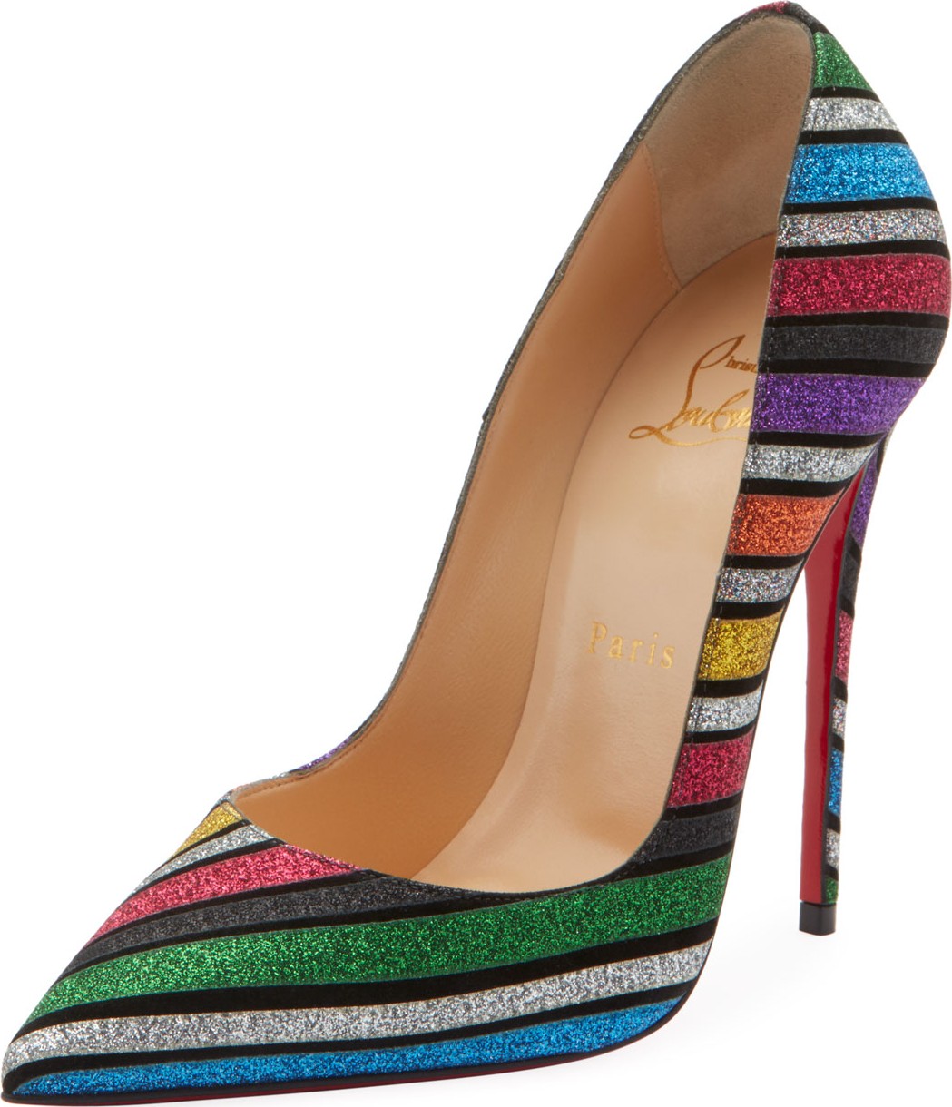 Christian Louboutin So Kate 120 Stripey Glitter Suede Red Sole Pumps