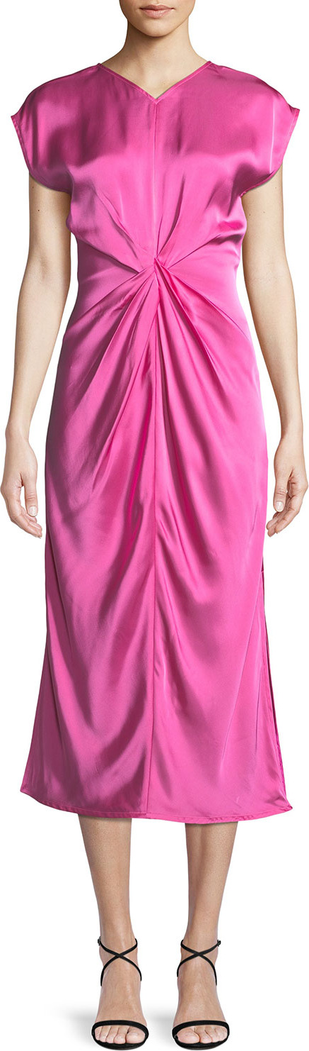 Helmut Lang Twisted-Front Satin Midi Dress