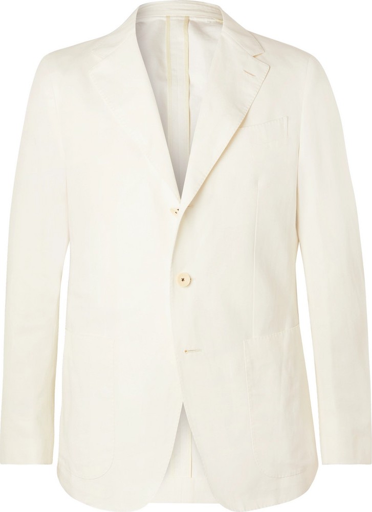 Caruso Cream Butterfly Cotton, Linen and Silk-Blend Suit Jacket