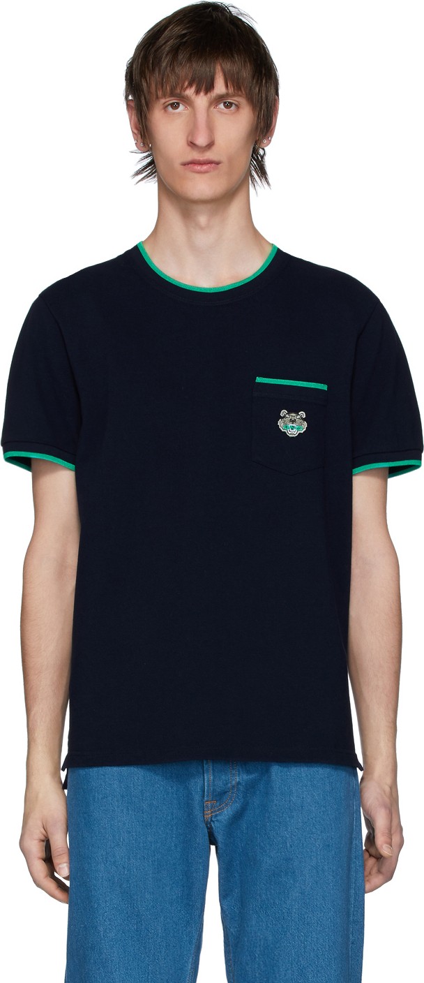 KENZO Navy Piqué Tiger Crest Pocket T-Shirt
