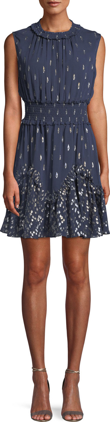 Rebecca Taylor Smocked Metallic Ruffle Dress