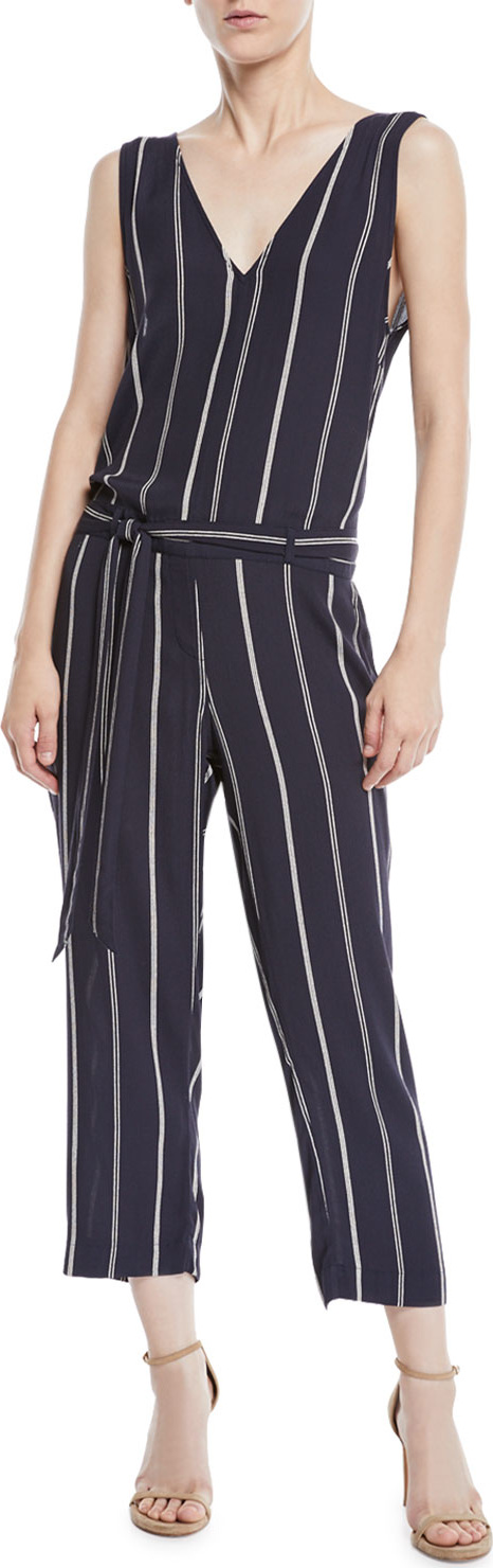 RAILS Hallie Striped Cropped Belted V-Neck Jumpsuit