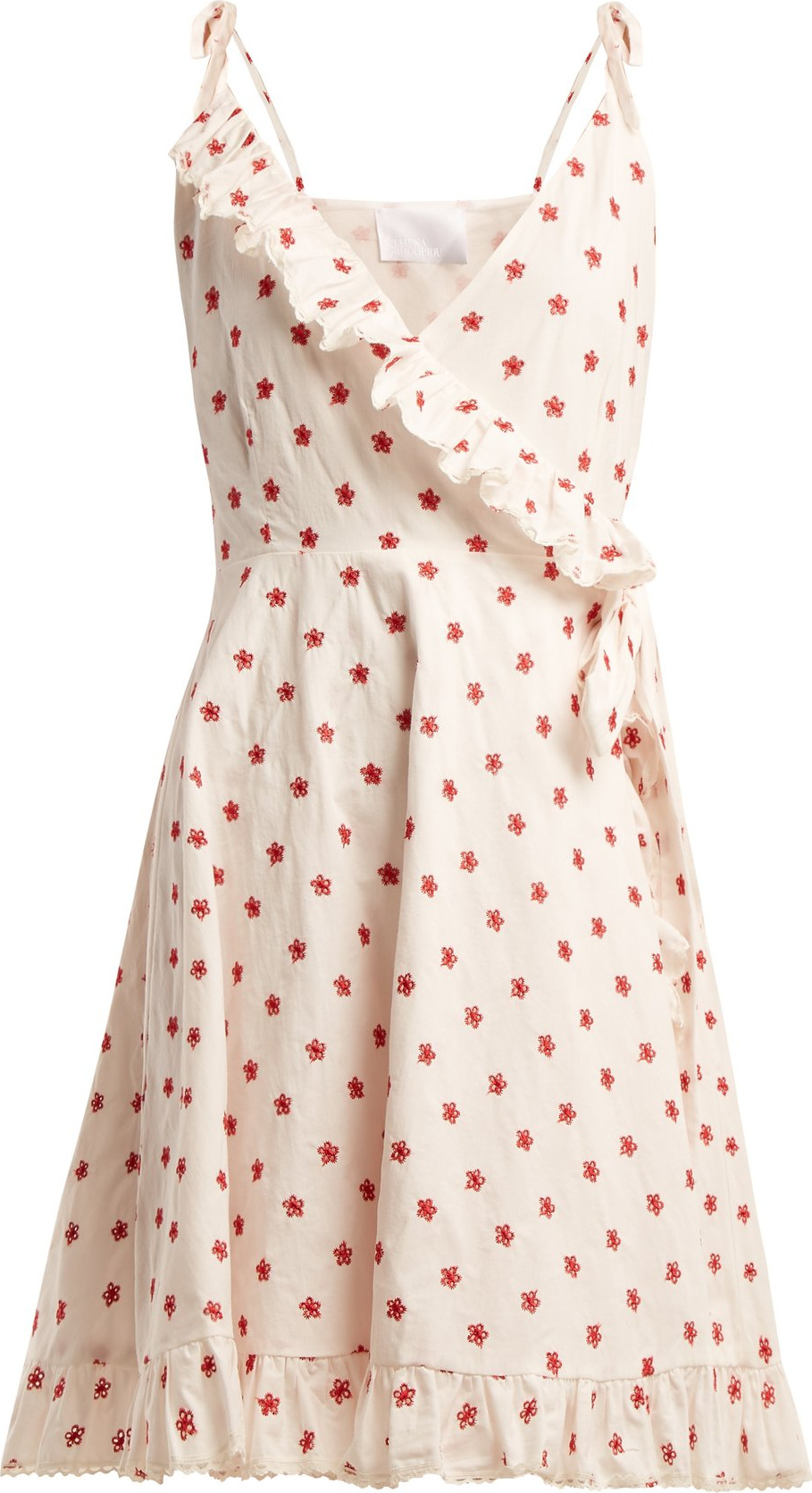 Athena Procopiou Embroidered cotton-blend wrap dress
