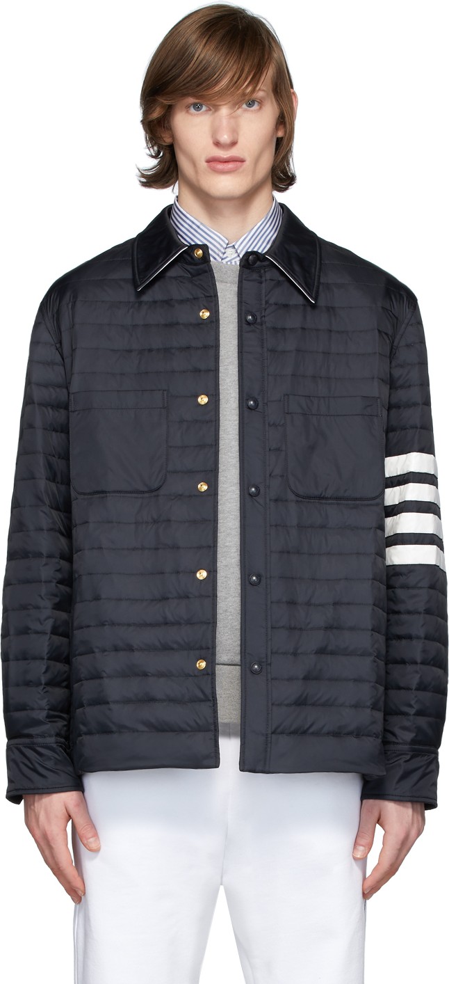 Thom Browne Navy Down 4-Bar Quilted Shirt Jacket