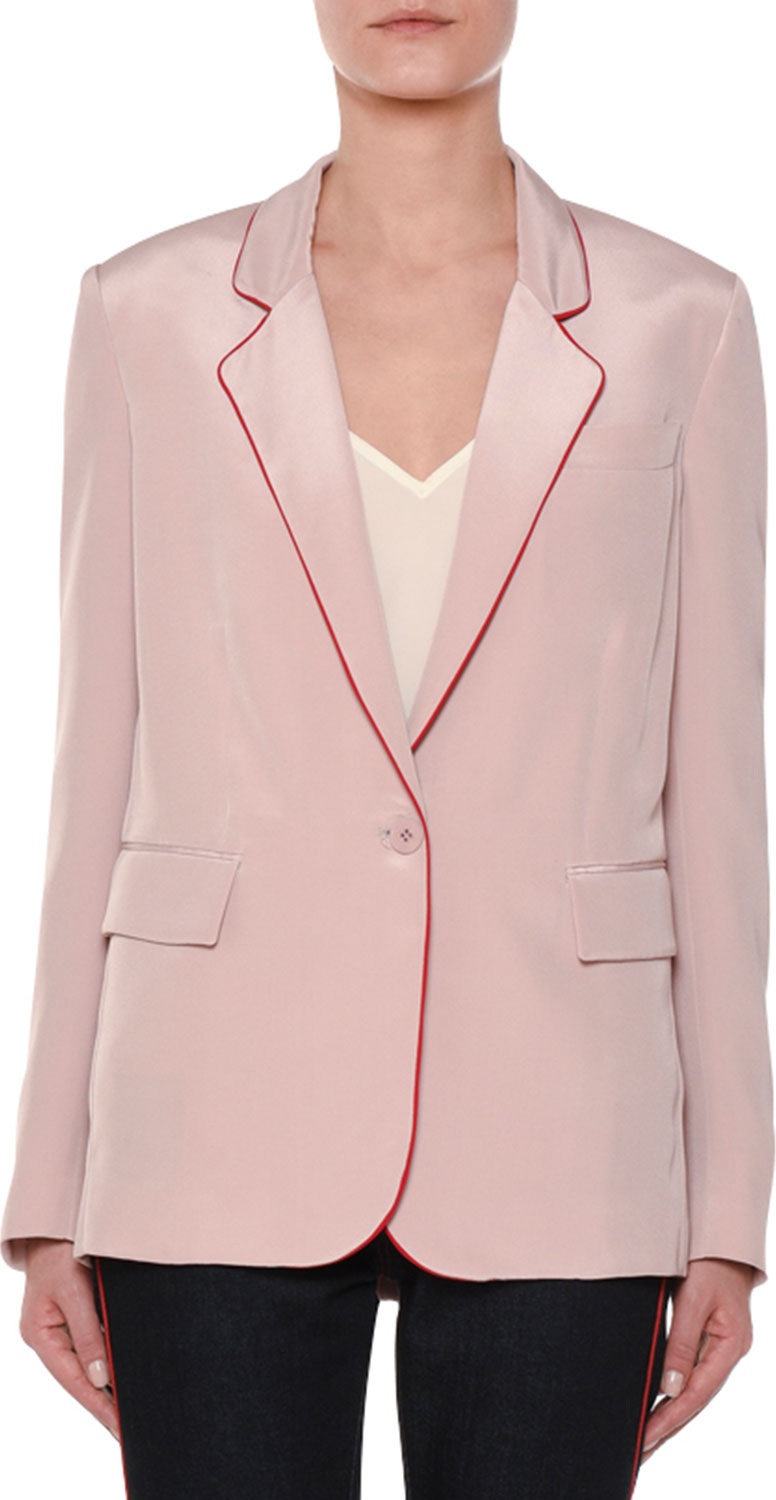 Stella McCartney One-Button Silk Blazer w/ Contrast Piping