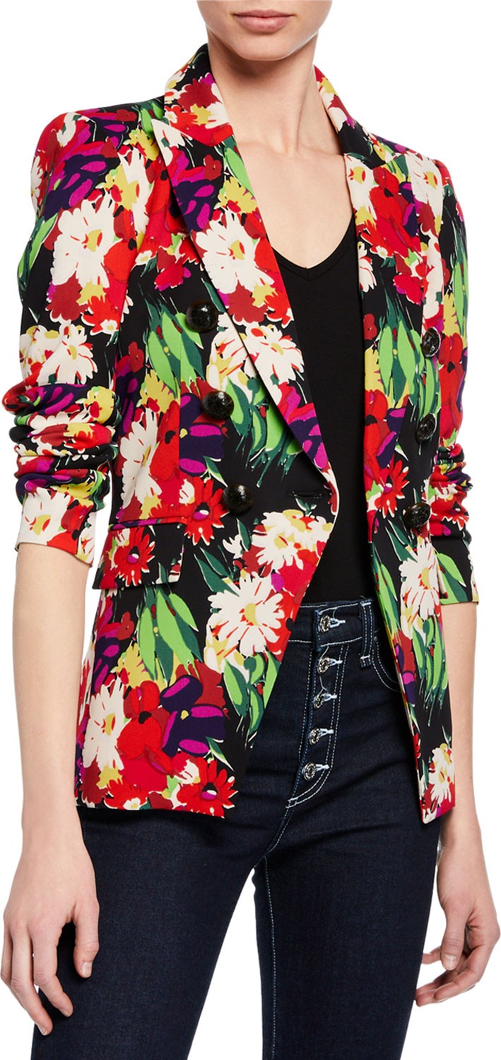Veronica Beard Miller Floral Double-Breasted Dickey Jacket