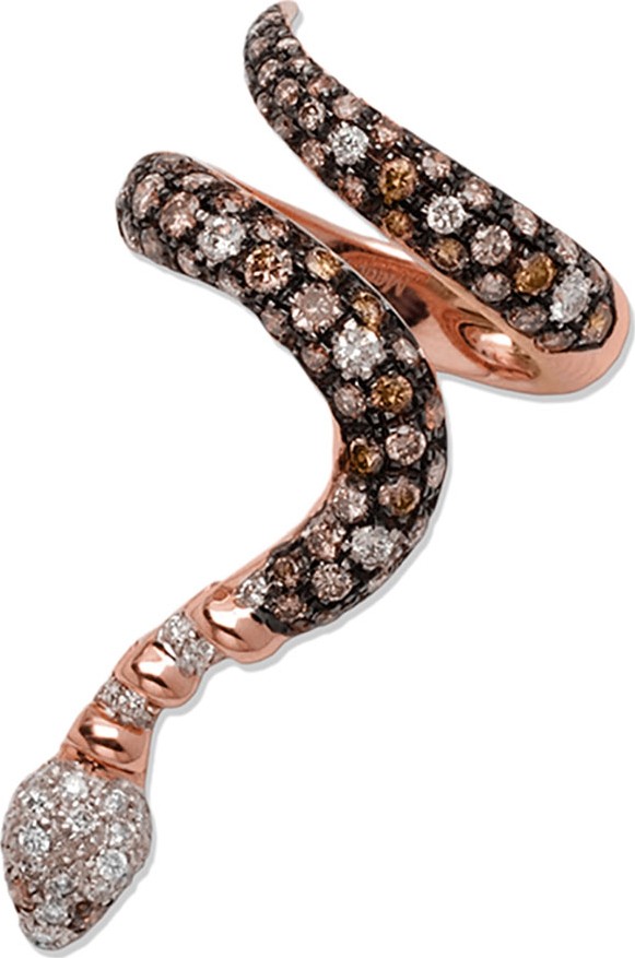 Staurino Fratelli Magic Snake 18K Rose Gold Single-Coil Python Ring with Mixed Diamonds, Size 7