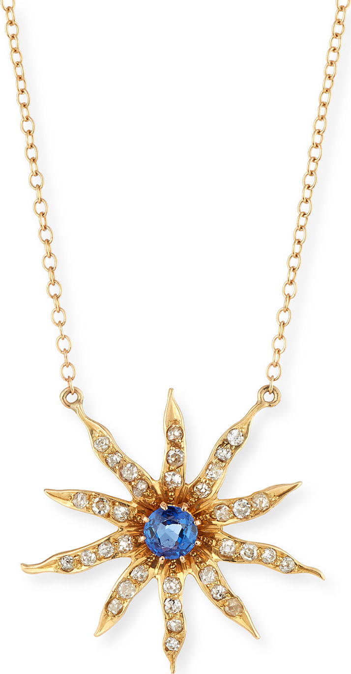 Turner & Tatler Victorian 14k 10-Point Star Diamond & Sapphire Pendant Necklace