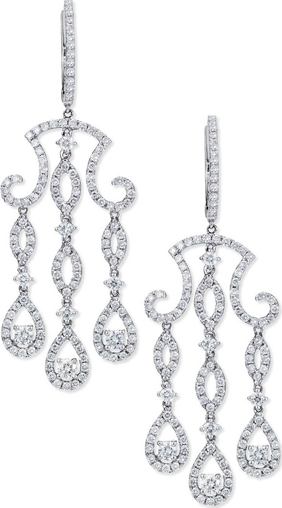 Bessa Three-Drop Diamond Chandelier Earrings in 18K White Gold