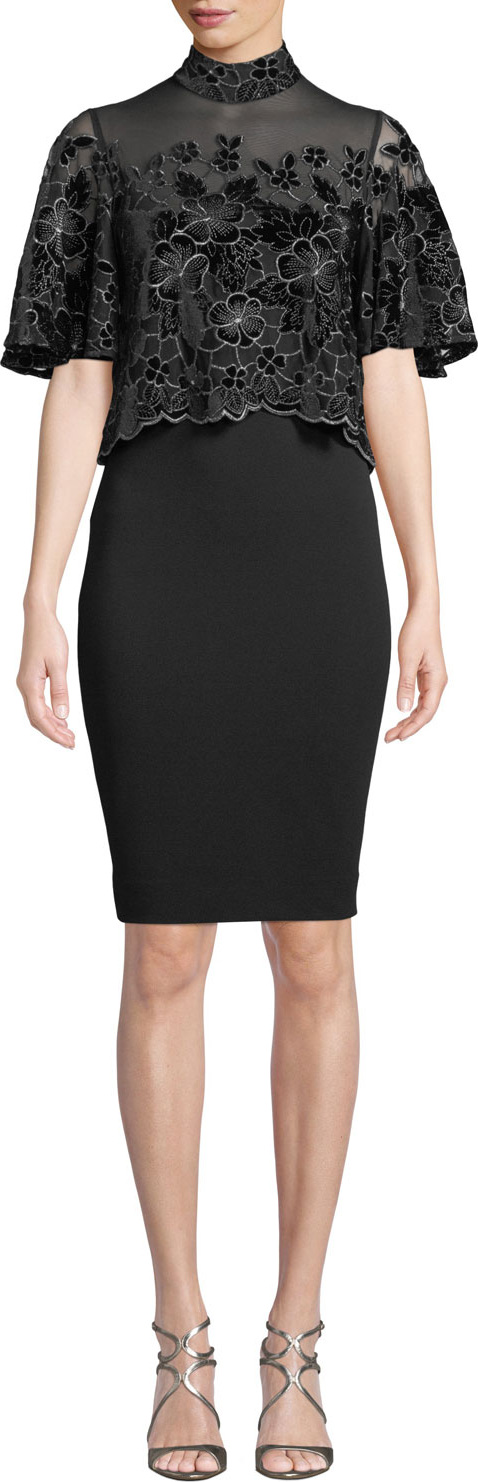 Badgley Mischka Floral Velvet Burnout Popover Dress