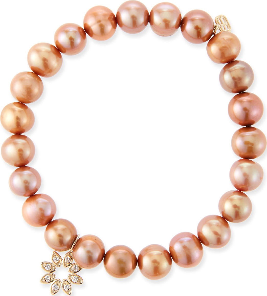 Sydney Evan 14k Diamond Flower & Pearl Bracelet