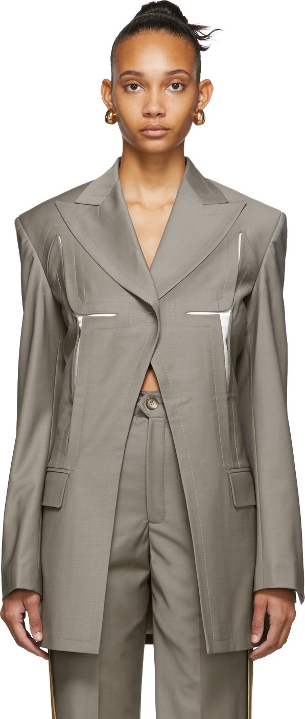 Situationist Grey Wool Chest Detail Blazer