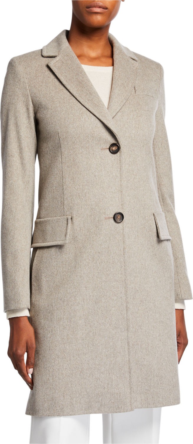 Fleurette Midi-Length Top Coat w/ Two-Button Front