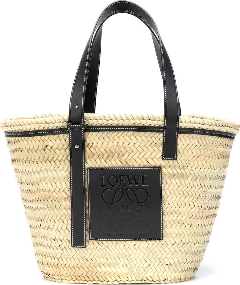 LOEWE Leather-trimmed woven basket tote