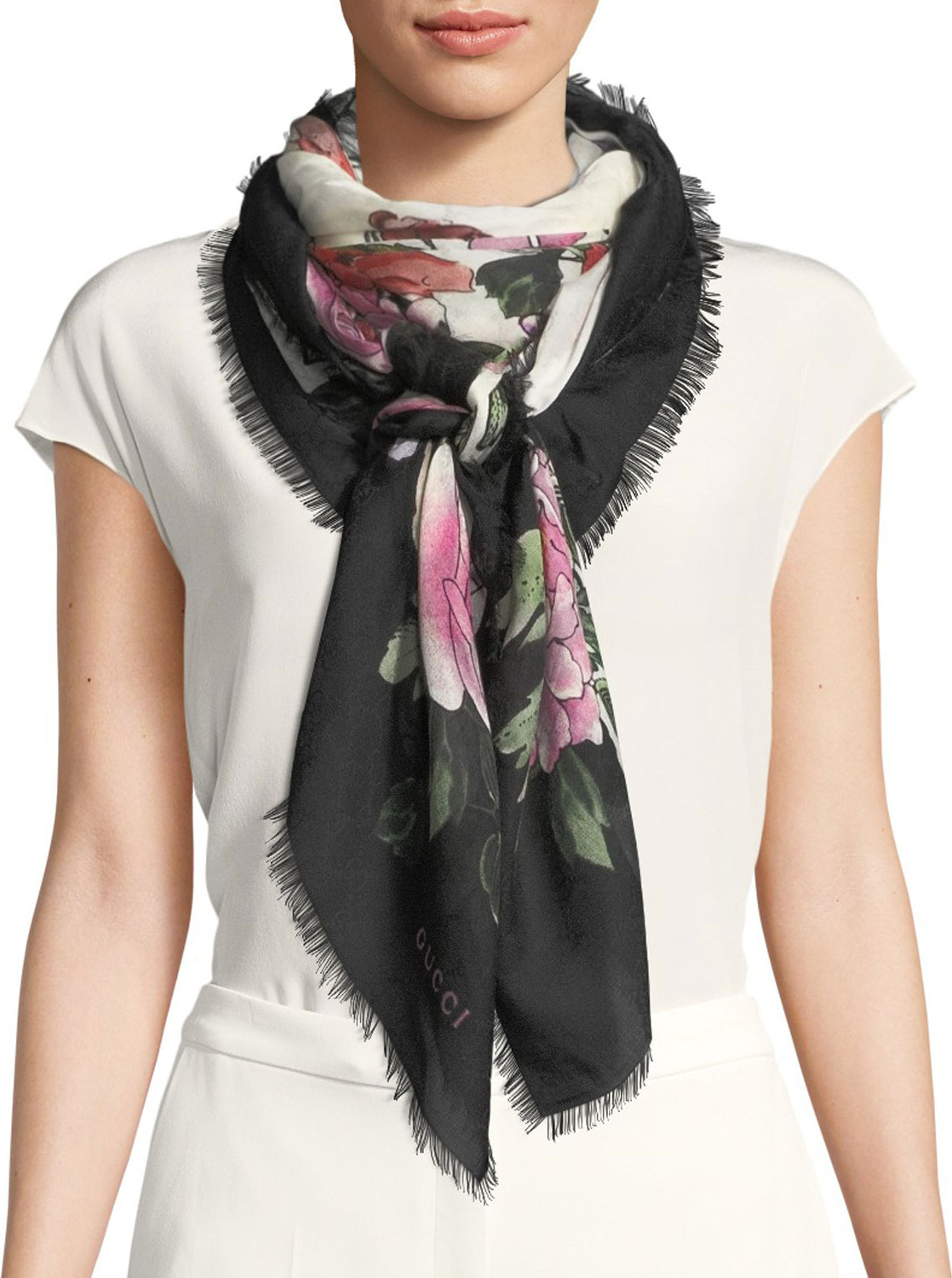 Gucci Rising Flower Modal-Silk Shawl