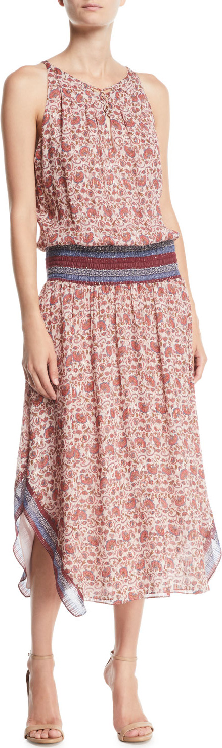 Ramy Brook Maren Floral Smocked Silk Midi Dress