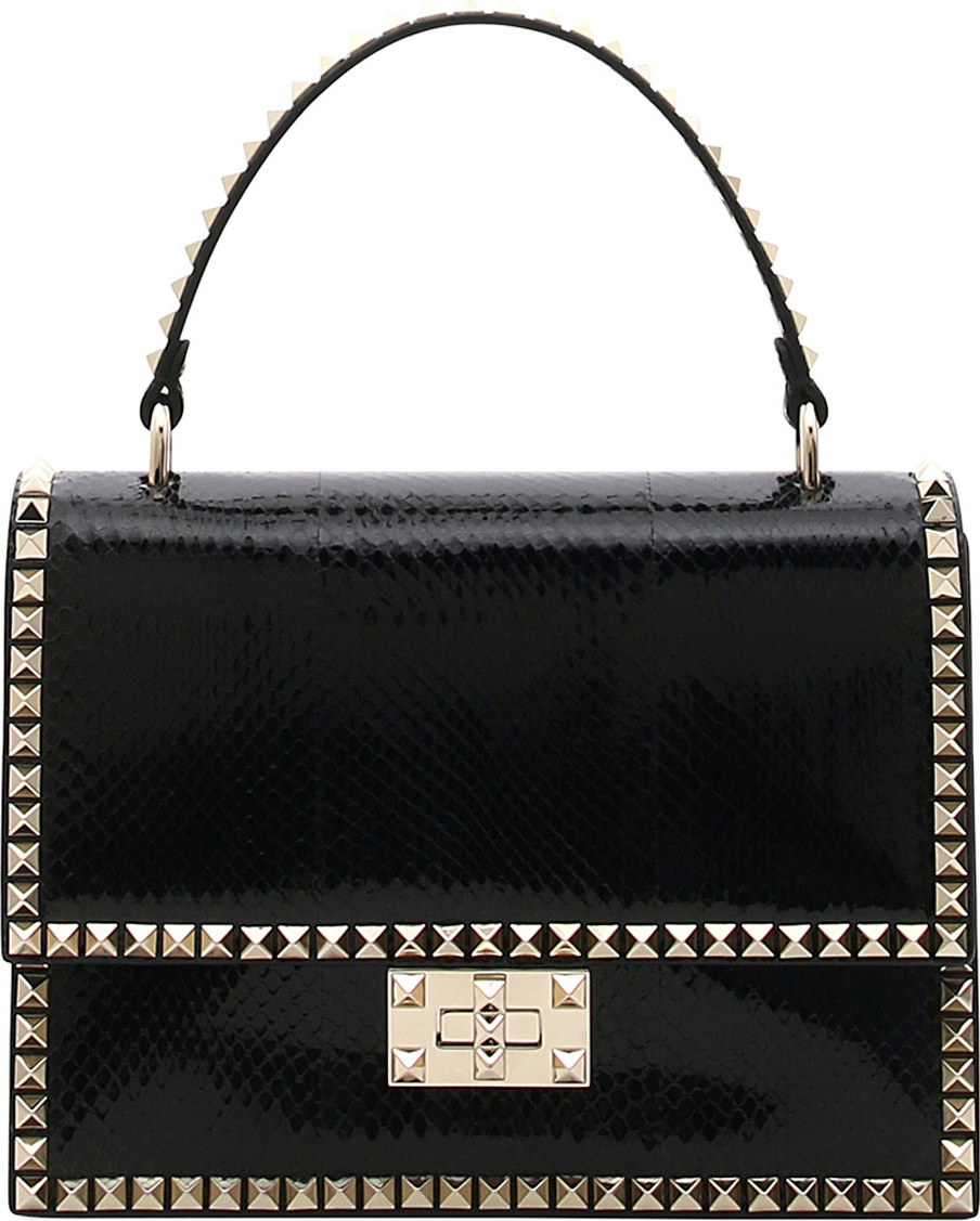 Valentino Rockstud No Limit Snakeskin Top-Handle Bag